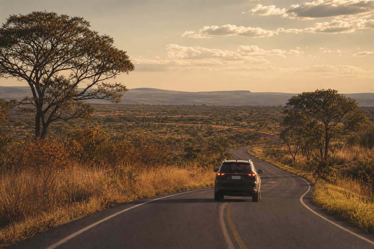 Veículo em rodovia no cerrado de Mato Grosso do Sul